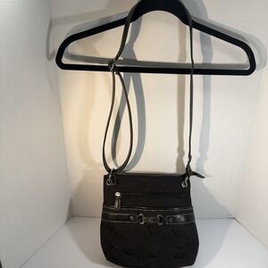 Treviso Black Medium Jacquard Crossbody Shoulder Bag Purse Top Zip Lined Pockets